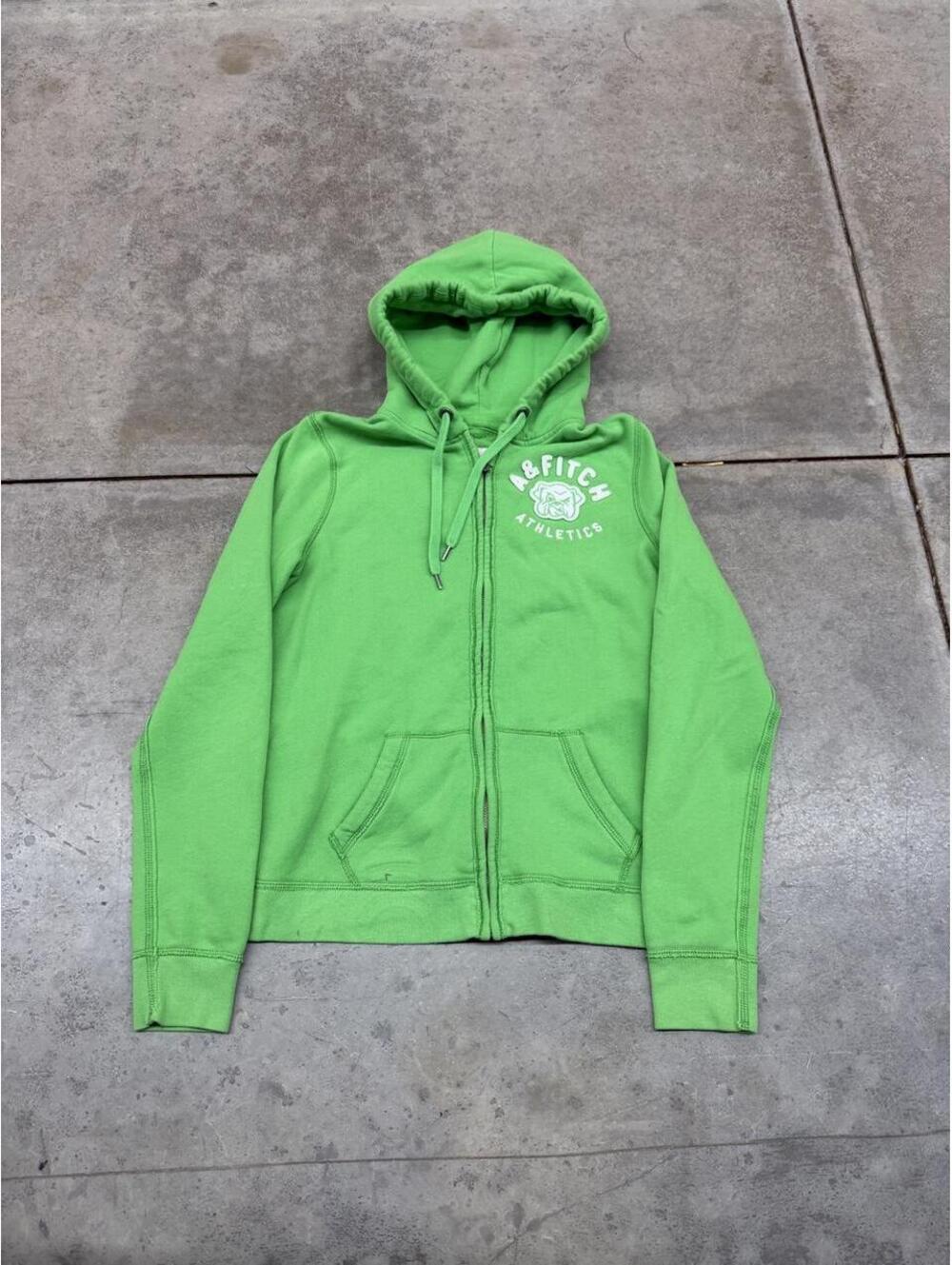 vintage abercrombie and fitch lime green athletics zip up hoodie large WOMENS